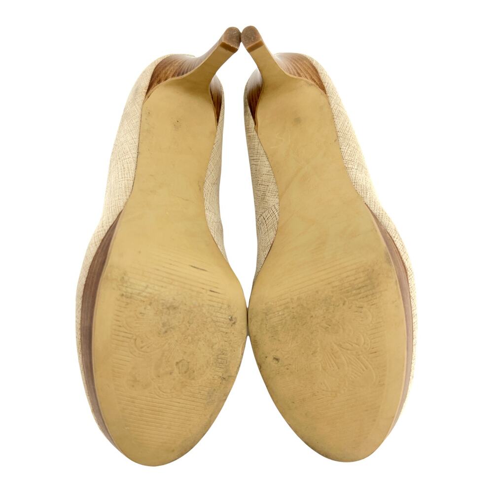 Tahari (7.5) Sophia Cream Waxed Burlap Stacked Platform Stiletto Pump Heels - Picture 7 of 12